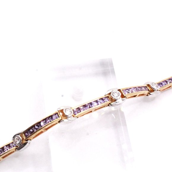 Mint Sterling Silver Purple CZ Two Tone Long Tennis Bracelet - Picture 5 of 6